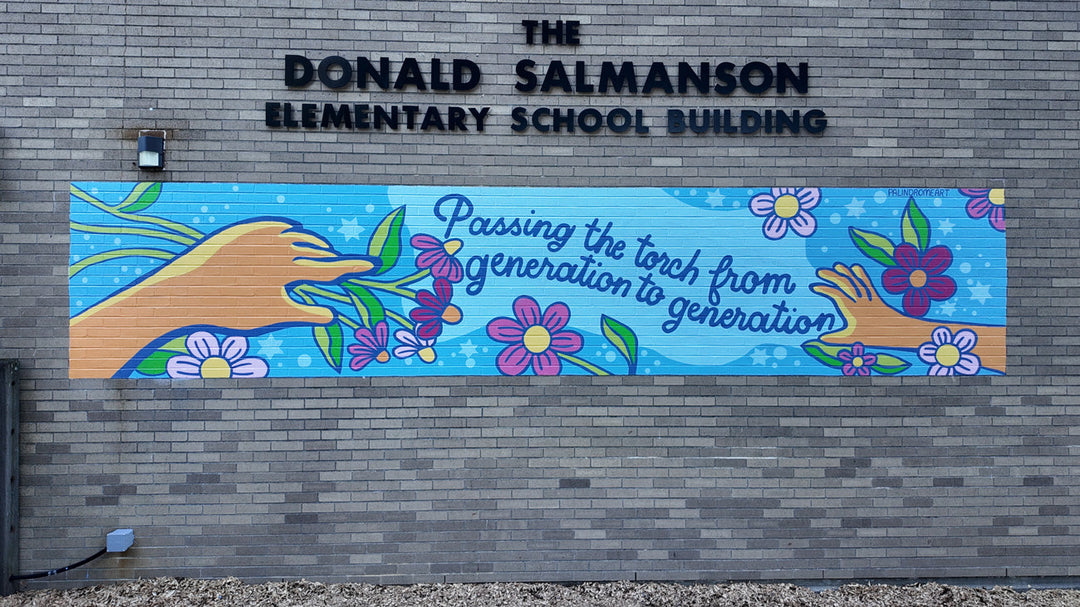 School mural at Providence Hebrew Day School's exterior brick wall