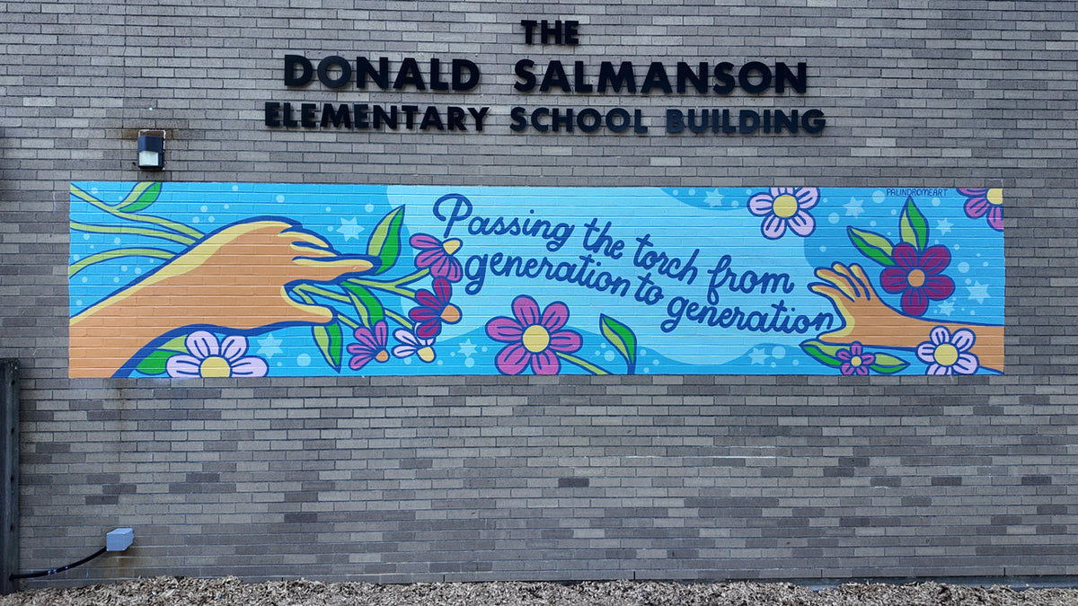 School mural at Providence Hebrew Day School's exterior brick wall