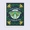 Greeting card with a moth illustration and 'Have a magical Mother's Day' text on a dark blue background.