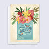 Greeting card with floral design and 'Happy Anniversary Swee-Tea Cheers!' text on a light blue background.