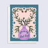 Greeting card with floral design and 'you're my best bud' text on a blue grid background