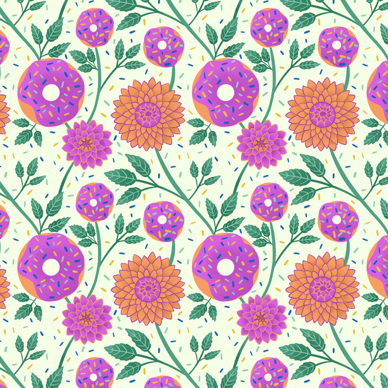 pattern of donuts growing from flower branches