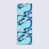 bookmark with illustration of pink flamingos amid colorful swirling waves