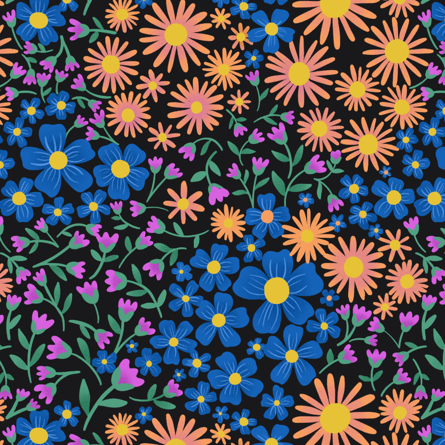 Colorful floral pattern on a black background