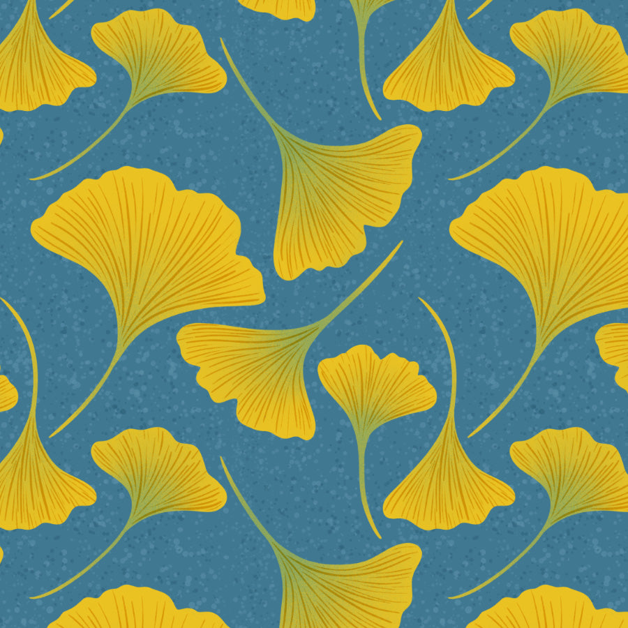 Pattern of yellow leaves on a blue background