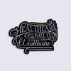 Sticker with 'Healthcare Not Wealthcare' text on a light gray background