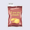 sticker with Illustration of a snack packet with 'I am the snack' text on a light gray background