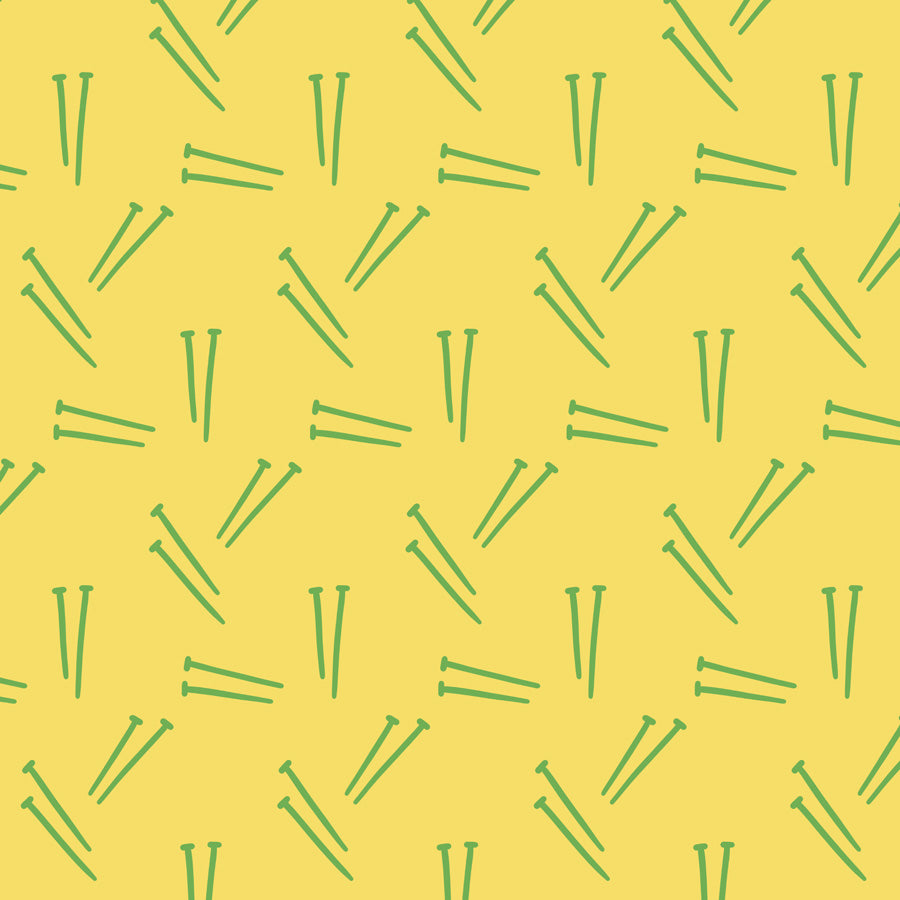 Green geometric pattern on a yellow background