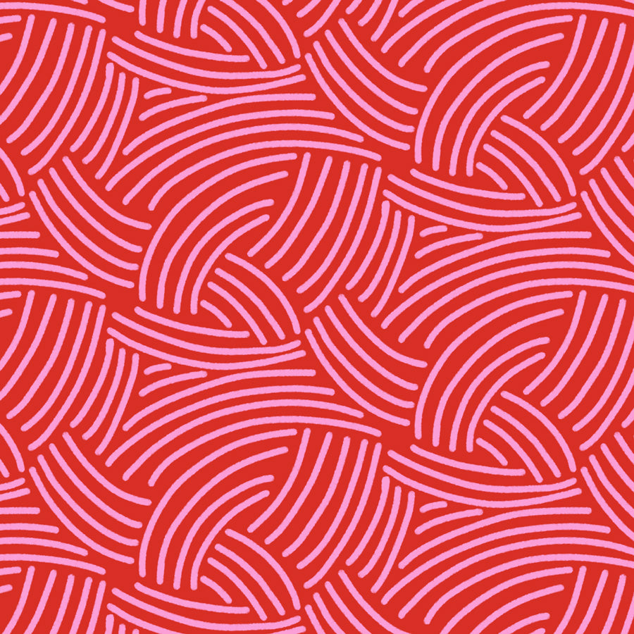 Red and pink wavy line pattern on a red background