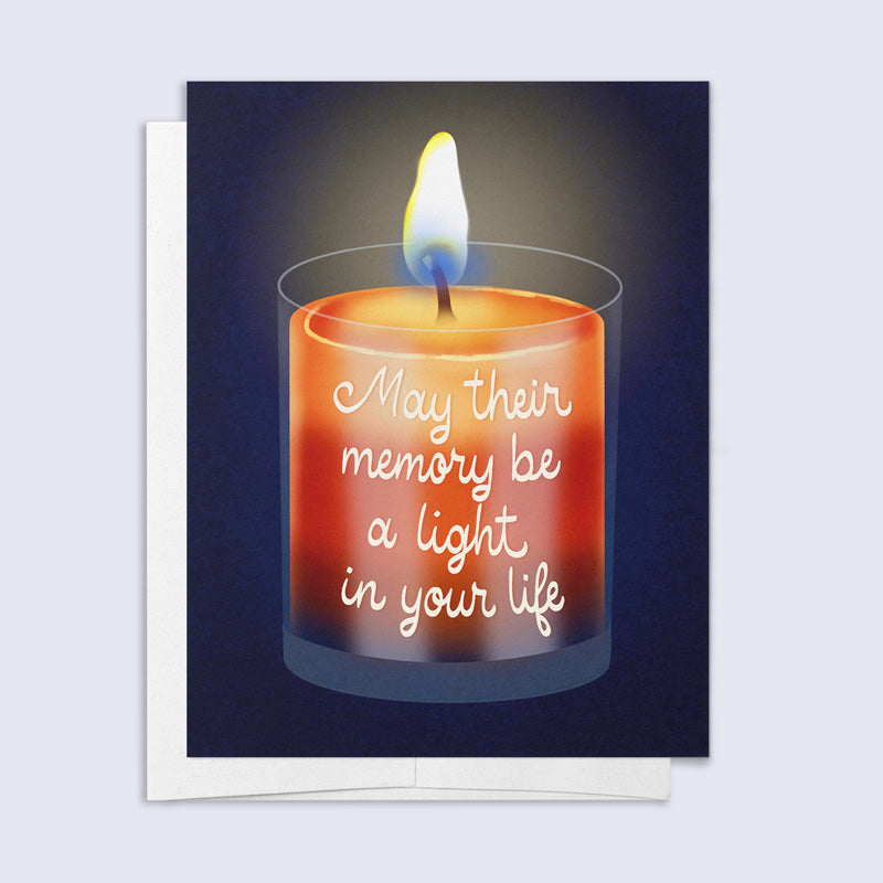 Greeting card with a candle illustration and text on a dark background