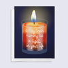 Greeting card with a candle illustration and text on a dark background