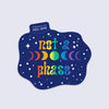A die-cut sticker with a dark blue background featuring the phrase 'not a phase' in rainbow-colored lettering, surrounded by white stars and moon phases. A small tab at the top reads 'Palindrome Art PEEL HERE'.