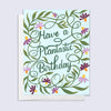 Greeting card with floral design and 'Have a Plantastic Birthday' text on a light blue background
