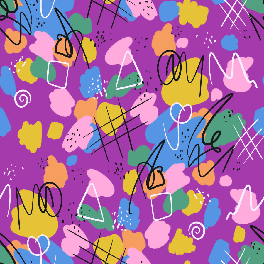 Colorful abstract pattern with geometric shapes on a purple background