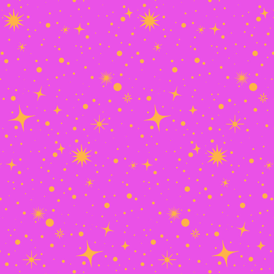 Pattern of yellow stars and dots on a pink background