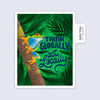 Sticker with a frog and text 'Think Globally, Act Locally' on a green leafy background