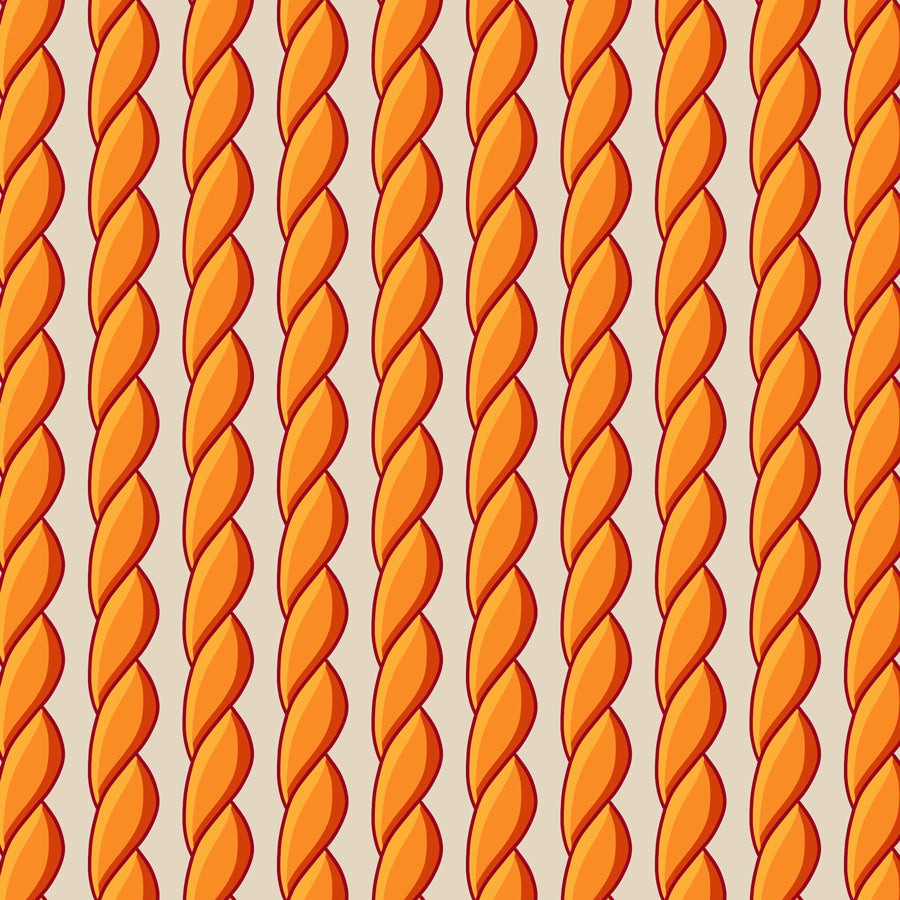 Pattern of orange braided ropes on a beige background