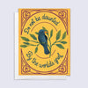 Motivational card with a blue bird illustration and text on a yellow background