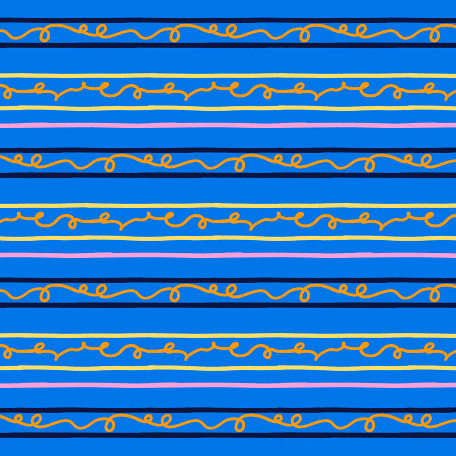 Pattern of blue and yellow horizontal stripes with decorative elements on a blue background